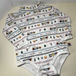 Vintage Mock Neck Train Bodysuit Snaps Infants Fair Layering Piece 90s Kidscore